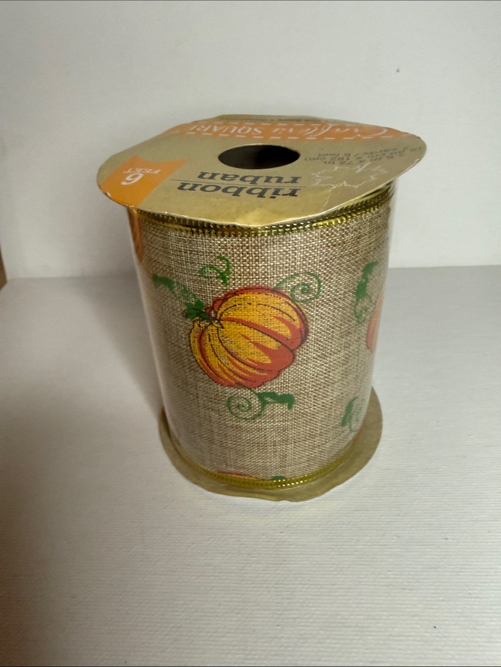 Harvest Pumpkin Burlap Ribbon with Gold Trim - Ribbon Turban